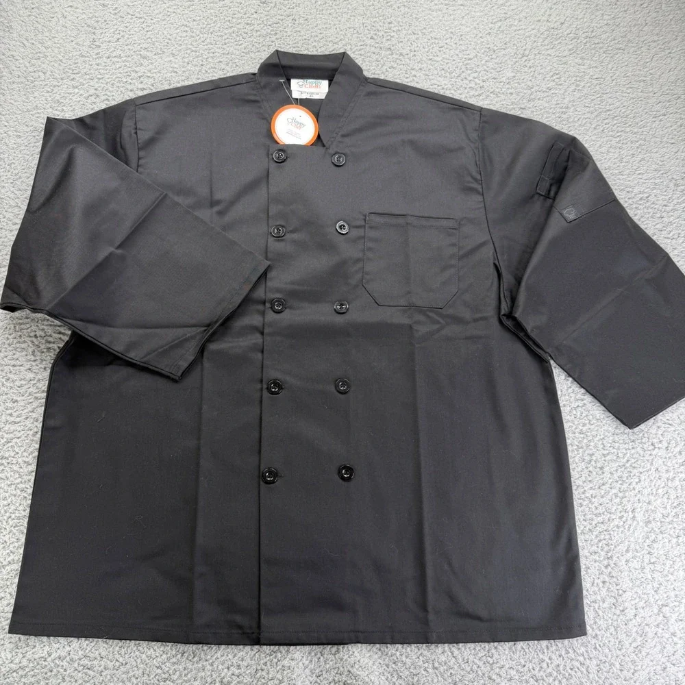 HAPPY‎ CHEF 3/4 Long Sleeve Coat Style # 403 Men's Large Black New Buttons
